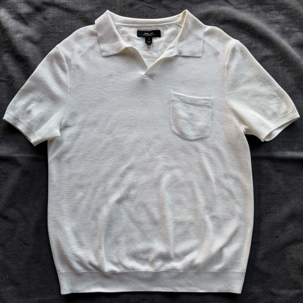 RLX Ralph Lauren White Textured Knit Polo Shirt Size Large